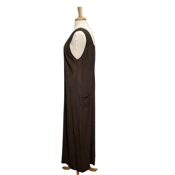 FLAX Crepe Sleeveless Long Maxi Dress Square Neck Lagenlook Brown size Medium - Picture 3 of 10